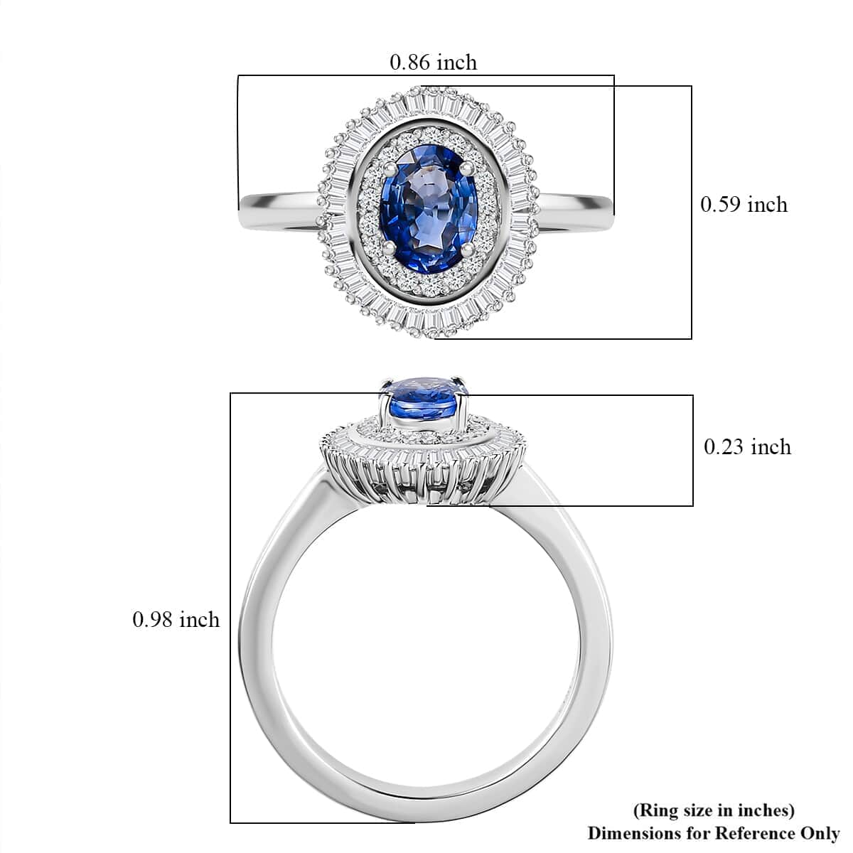 Luxoro 10K White Gold Premium Ceylon Blue Sapphire and Diamond Double Halo Ring (Size 6.0) 1.35 ctw image number 5