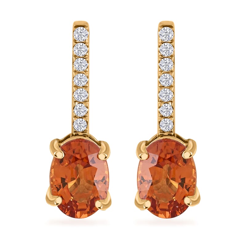 Certified & Appraised Luxoro 14K Yellow Gold AAA Songea Sapphire and I2 Diamond Earrings 2.15 ctw