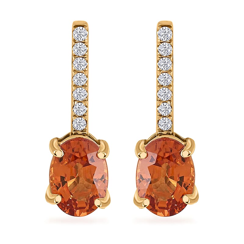Certified & Appraised Luxoro 14K Yellow Gold AAA Songea Sapphire and I2 Diamond Earrings 2.15 ctw
