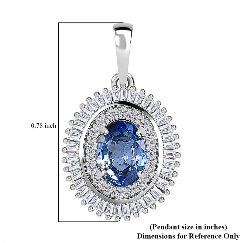 Luxoro 10K White Gold Premium Ceylon Blue Sapphire and Diamond Double Halo Pendant 1.20 ctw