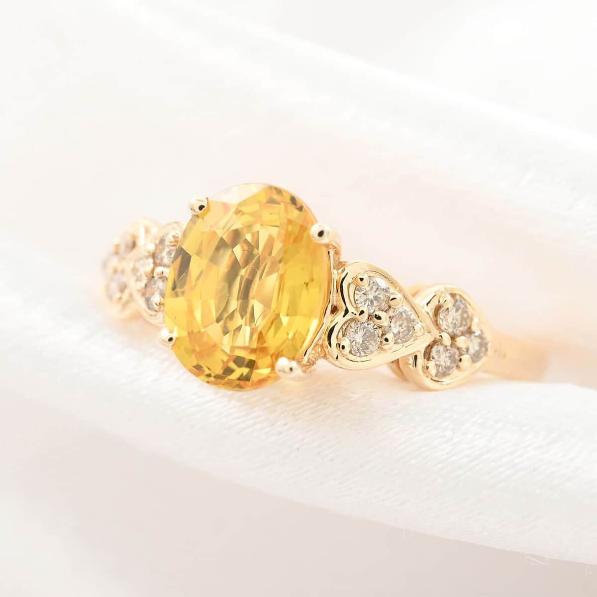 Certified & Appraised Luxoro 14K Yellow Gold AAA Yellow Sapphire and I2 Diamond Ring (Del. in 7-10 Days) 1.85 ctw image number 1