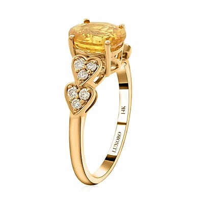 Certified & Appraised Luxoro 14K Yellow Gold AAA Yellow Sapphire and I2 Diamond Ring (Size 10.0) 1.85 ctw