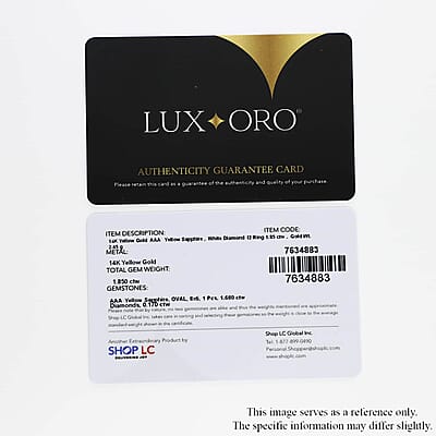 Certified & Appraised Luxoro 14K Yellow Gold AAA Yellow Sapphire and I2 Diamond Ring (Size 10.0) 1.85 ctw