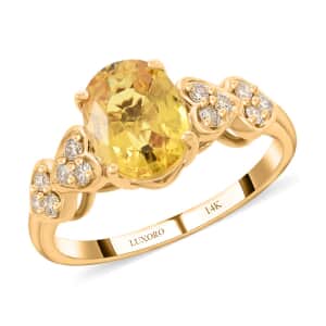 Certified & Appraised Luxoro 14K Yellow Gold AAA Yellow Sapphire and I2 Diamond Ring (Size 6.0) 1.85 ctw