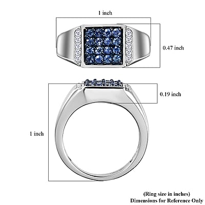 Premium Ceylon Blue Sapphire and Moissanite Men's Ring in Platinum Over Sterling Silver (Size 10.0) 0.90 ctw