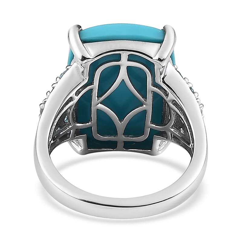 Premium Sleeping Beauty Turquoise and Swiss Blue Topaz 12.50 ctw Ring in Rhodium Over Sterling Silver (Size 5.0)