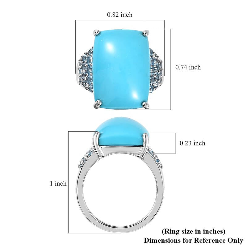 Premium Sleeping Beauty Turquoise and Swiss Blue Topaz 12.50 ctw Ring in Rhodium Over Sterling Silver (Size 5.0)