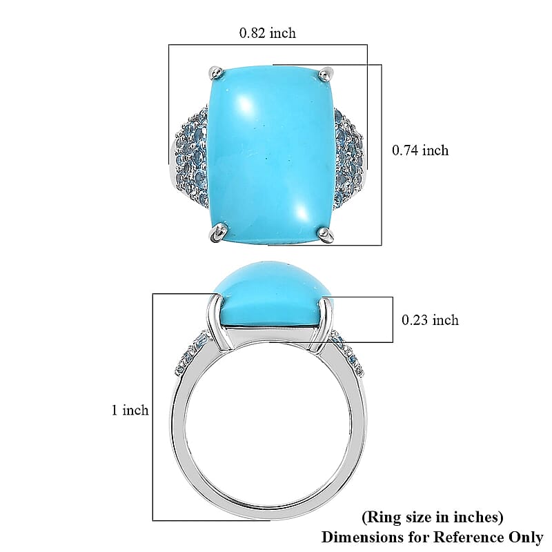 Premium Sleeping Beauty Turquoise and Swiss Blue Topaz 12.50 ctw Ring in Rhodium Over Sterling Silver (Size 5.0)