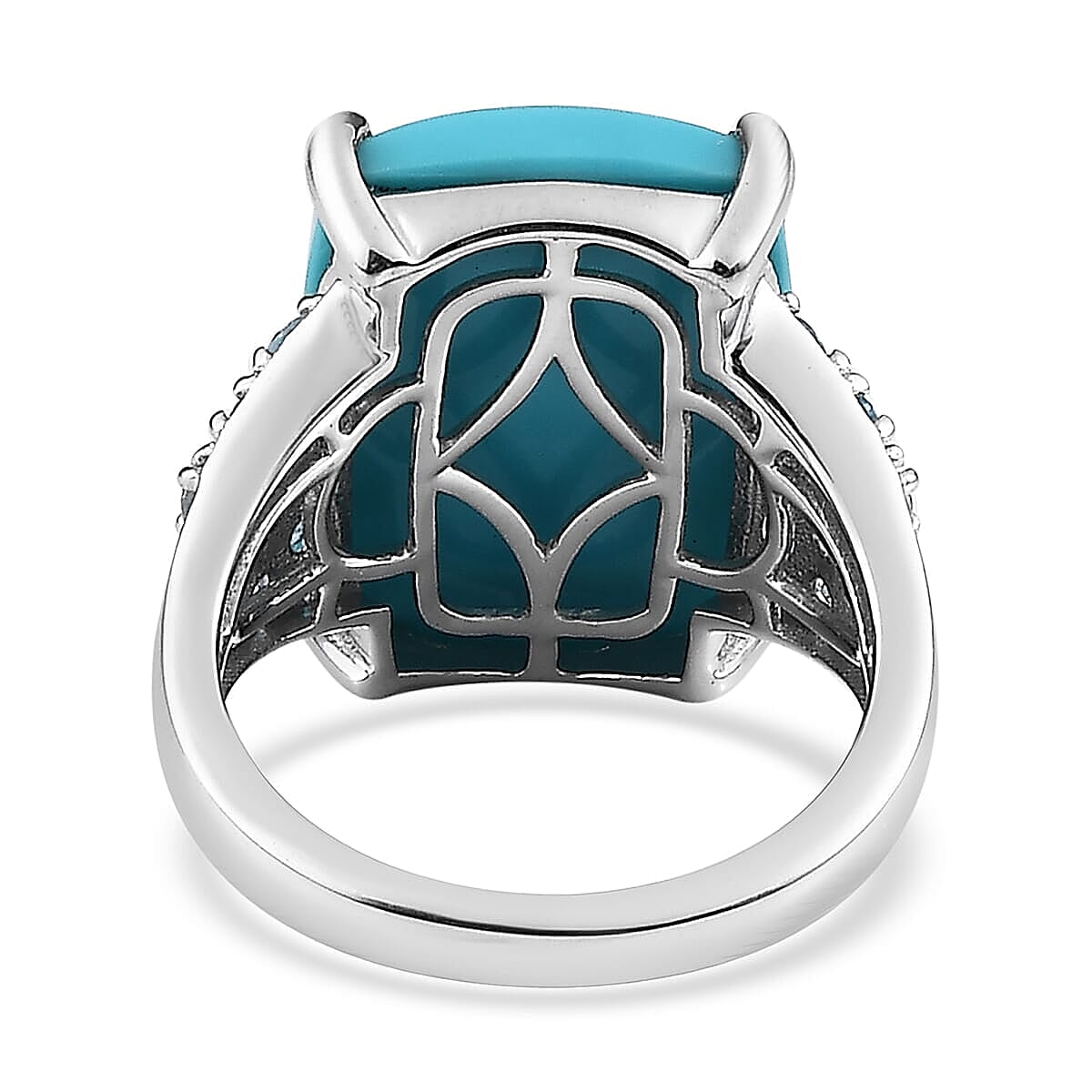Premium Sleeping Beauty Turquoise and Swiss Blue Topaz 12.50 ctw Ring in Rhodium Over Sterling Silver (Size 7.0)