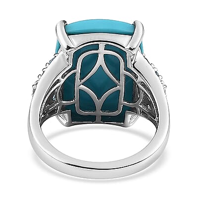 Premium Sleeping Beauty Turquoise and Swiss Blue Topaz 12.50 ctw Ring in Rhodium Over Sterling Silver (Size 7.0)