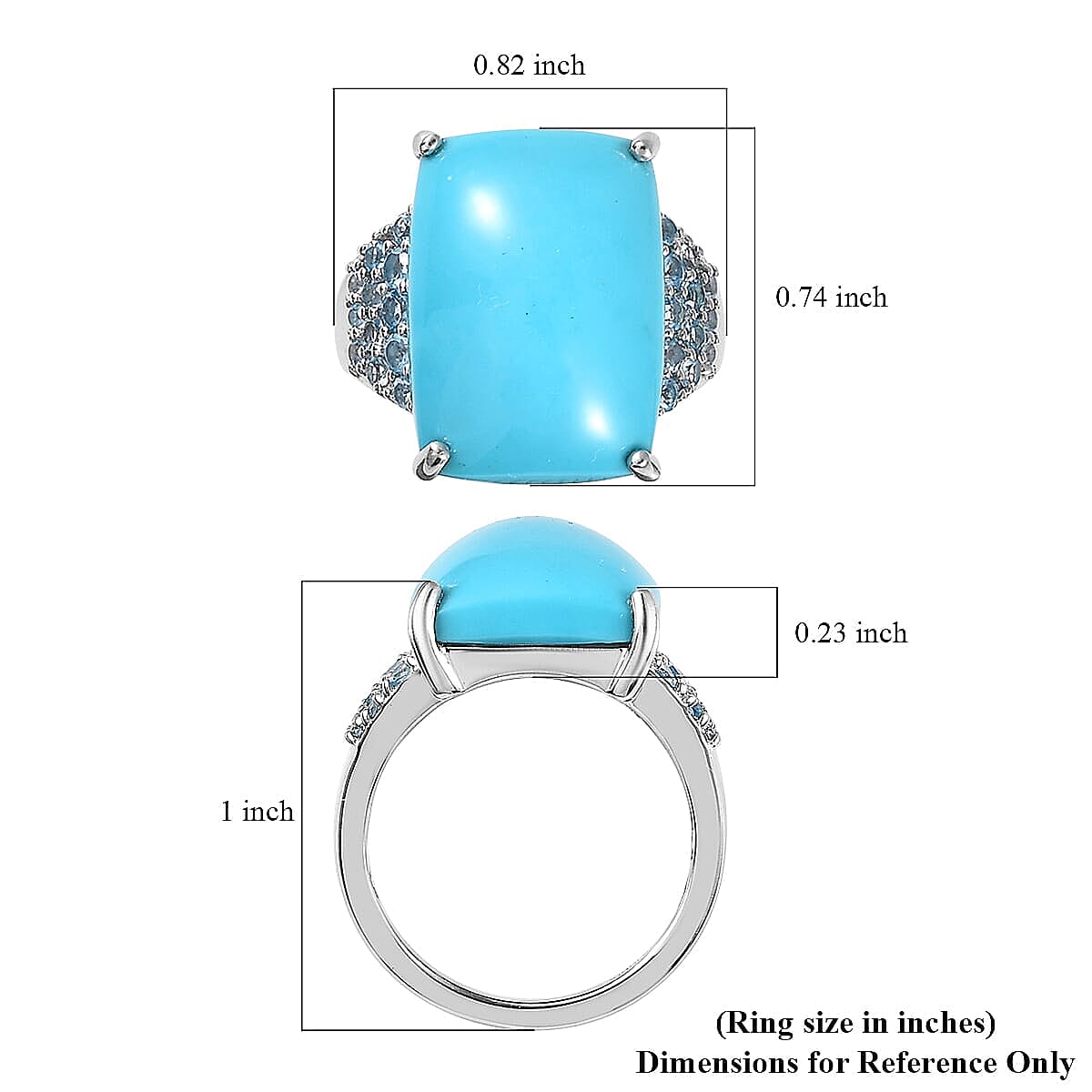 Premium Sleeping Beauty Turquoise and Swiss Blue Topaz 12.50 ctw Ring in Rhodium Over Sterling Silver (Size 7.0)