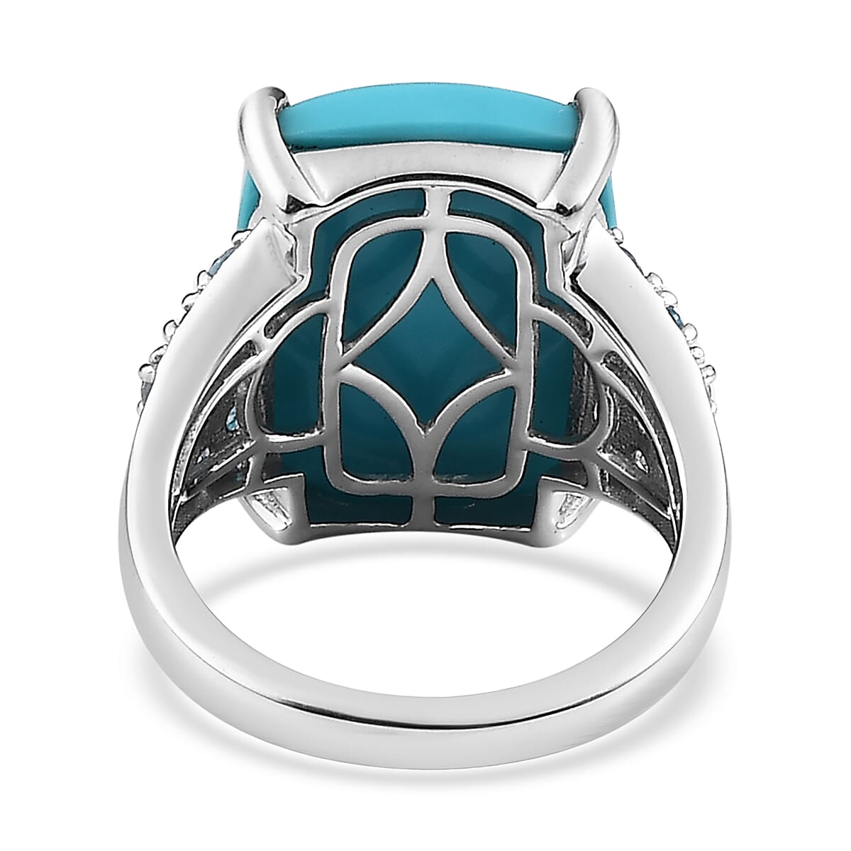 Premium Sleeping Beauty Turquoise and Swiss Blue Topaz 12.50 ctw Ring in Rhodium Over Sterling Silver (Size 8.0)