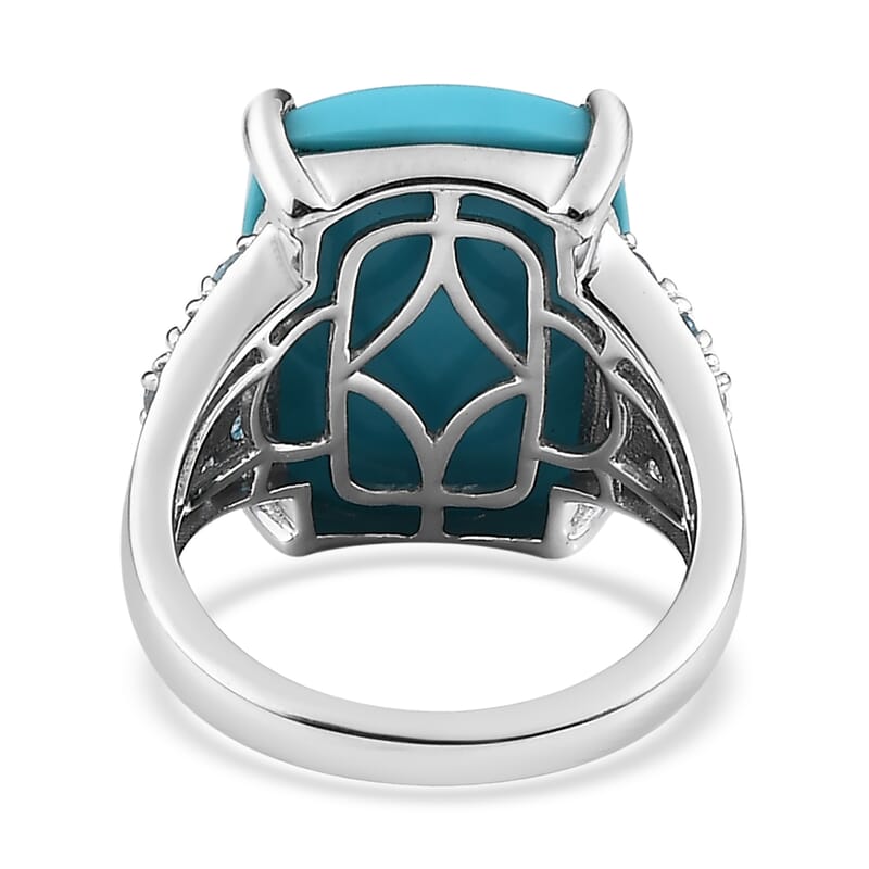 Premium Sleeping Beauty Turquoise and Swiss Blue Topaz 12.50 ctw Ring in Rhodium Over Sterling Silver (Size 8.0)