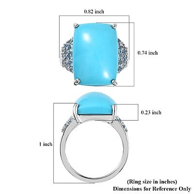 Premium Sleeping Beauty Turquoise and Swiss Blue Topaz 12.50 ctw Ring in Rhodium Over Sterling Silver (Size 8.0)