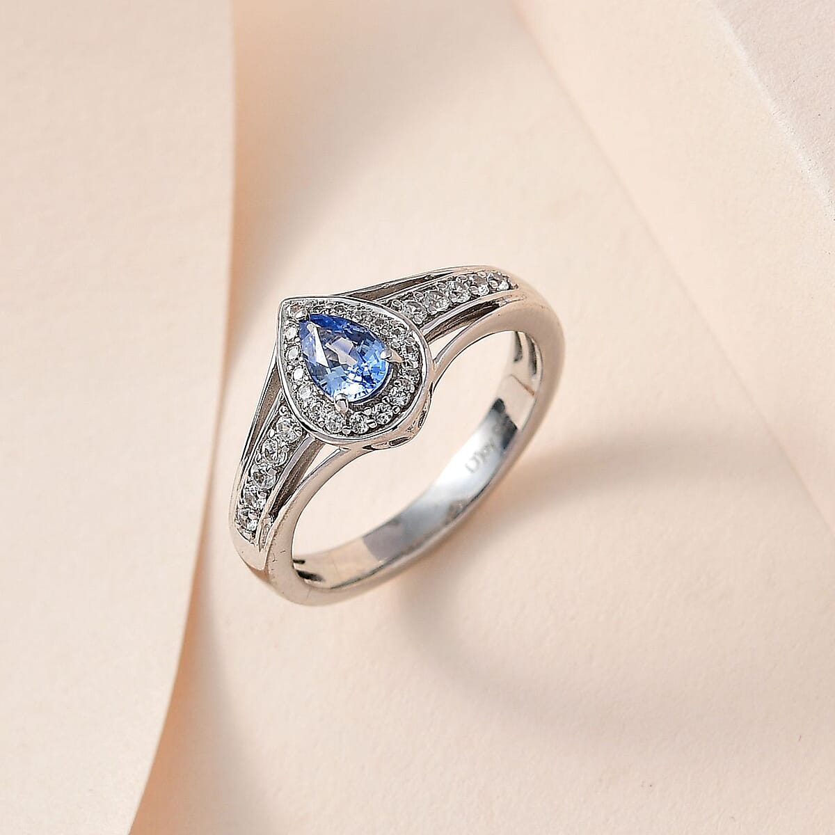 Ceylon Blue Sapphire and White Zircon Halo Ring in Platinum Over Sterling Silver (Size 10.0) 0.75 ctw image number 1