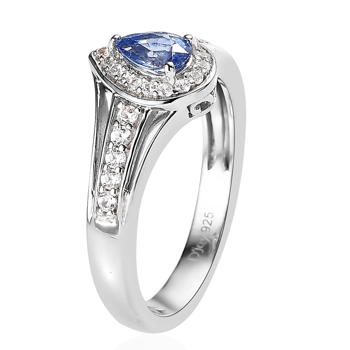 Ceylon Blue Sapphire and White Zircon Halo Ring in Platinum Over Sterling Silver (Size 10.0) 0.75 ctw image number 3