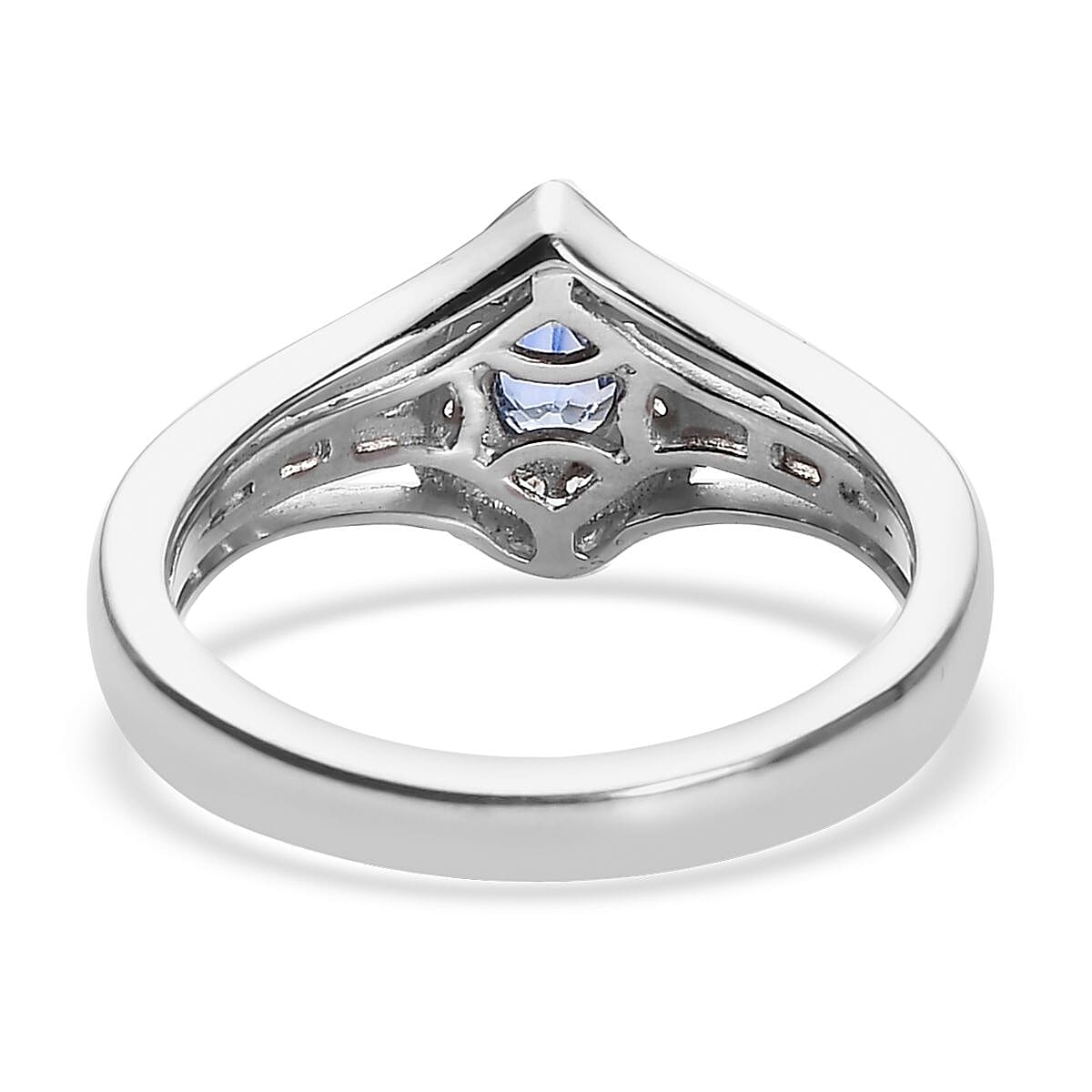 Ceylon Blue Sapphire and White Zircon Halo Ring in Platinum Over Sterling Silver (Size 10.0) 0.75 ctw image number 4
