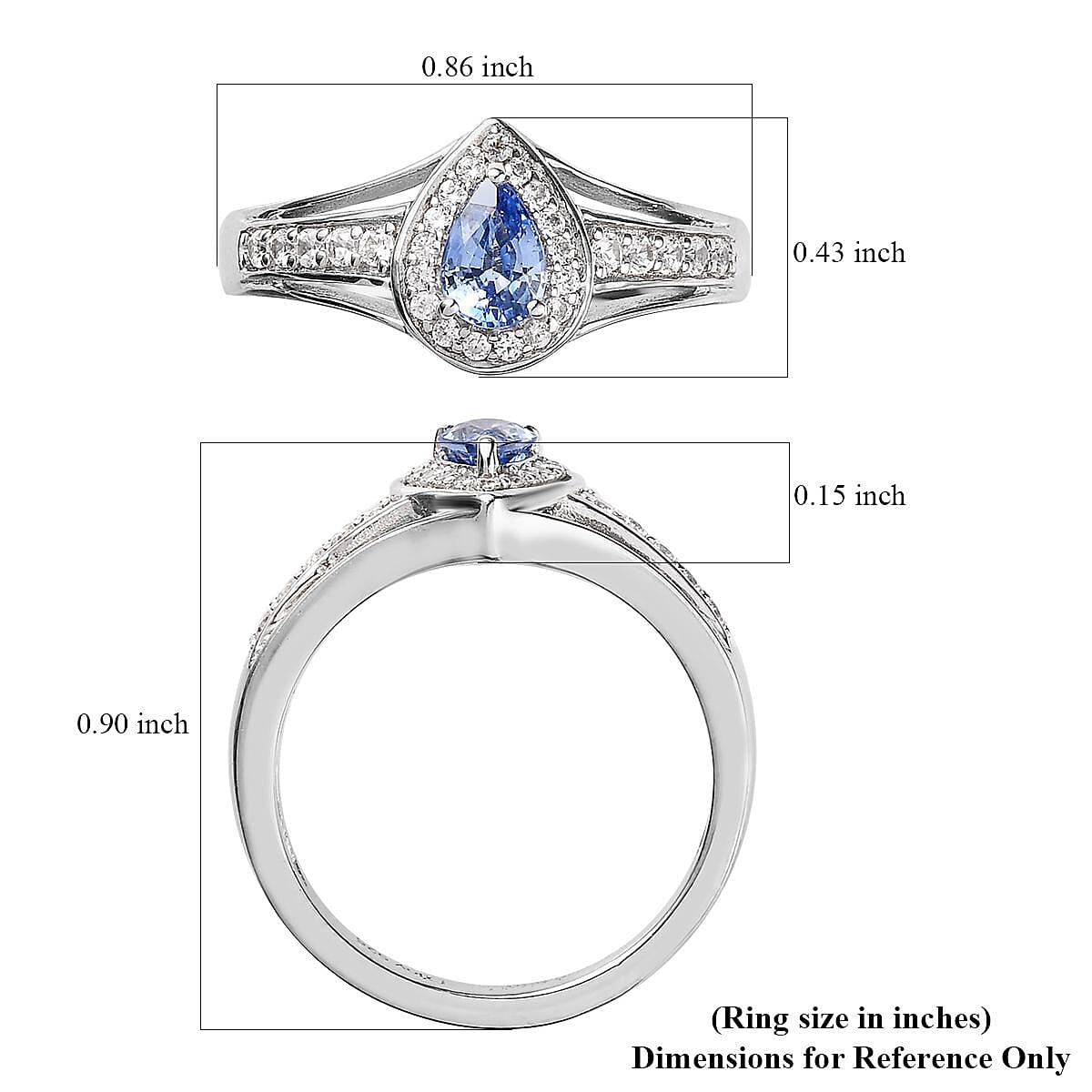 Ceylon Blue Sapphire and White Zircon Halo Ring in Platinum Over Sterling Silver (Size 10.0) 0.75 ctw image number 5