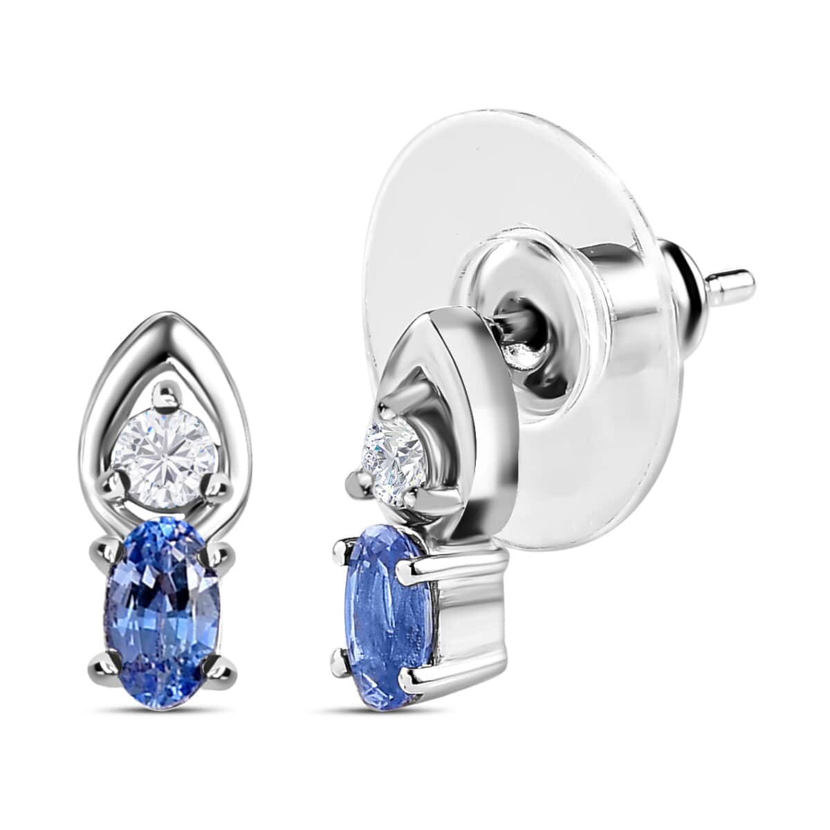 Ceylon Blue Sapphire and White Zircon Earrings in Platinum Over Sterling Silver 0.70 ctw image number 3