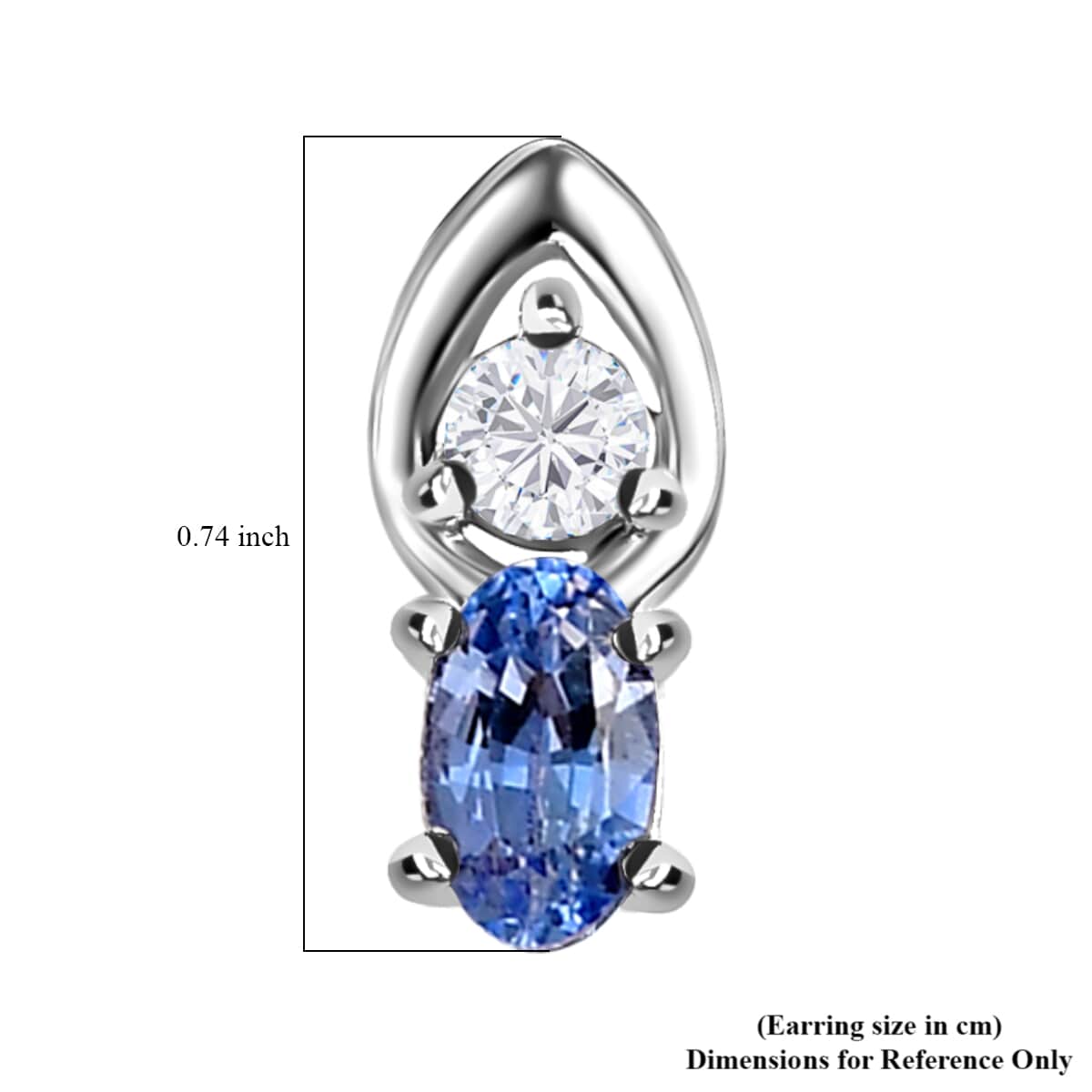 Ceylon Blue Sapphire and White Zircon Earrings in Platinum Over Sterling Silver 0.70 ctw image number 5