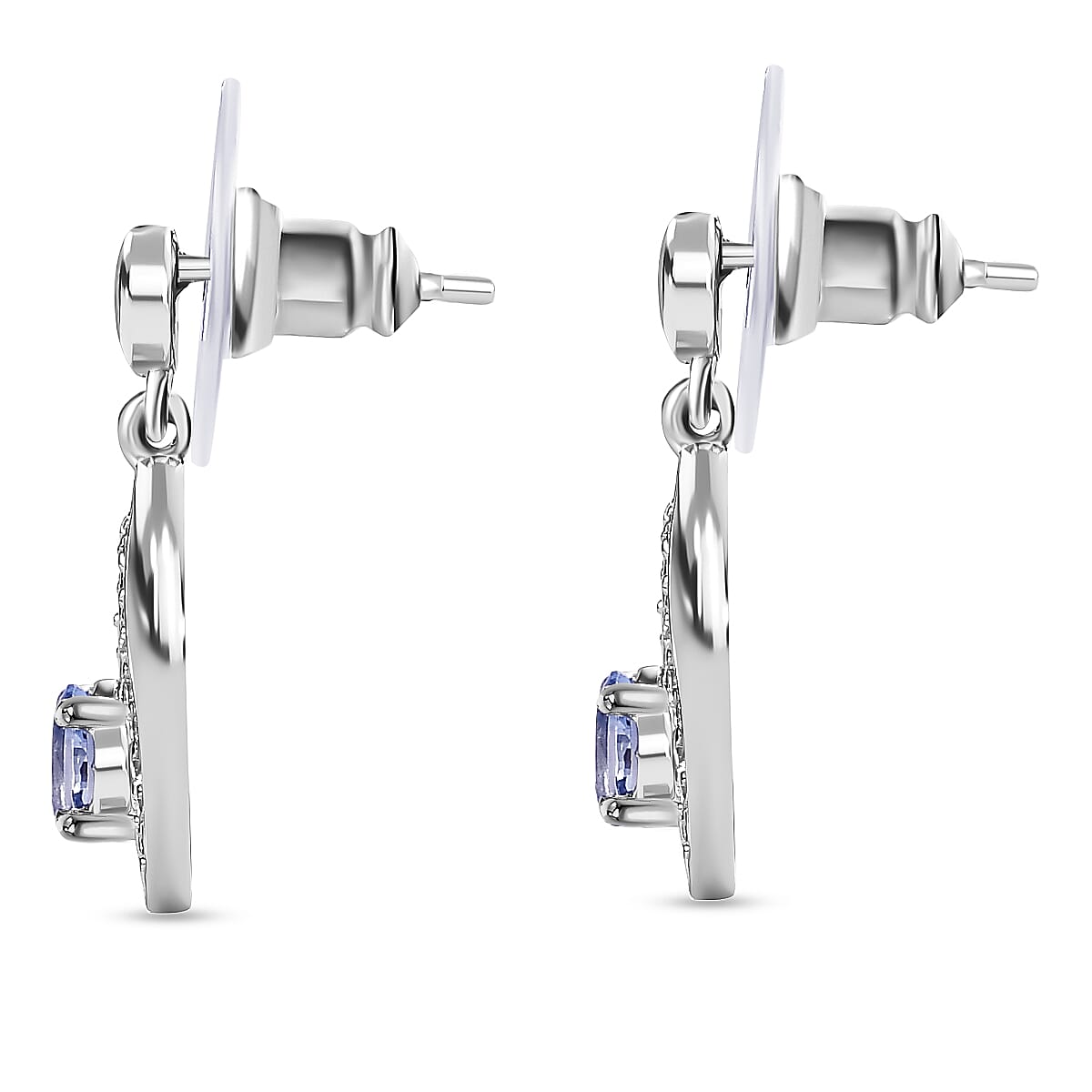 Ceylon Blue Sapphire and White Zircon Dangling Earrings in Platinum Over Sterling Silver 0.75 ctw image number 4