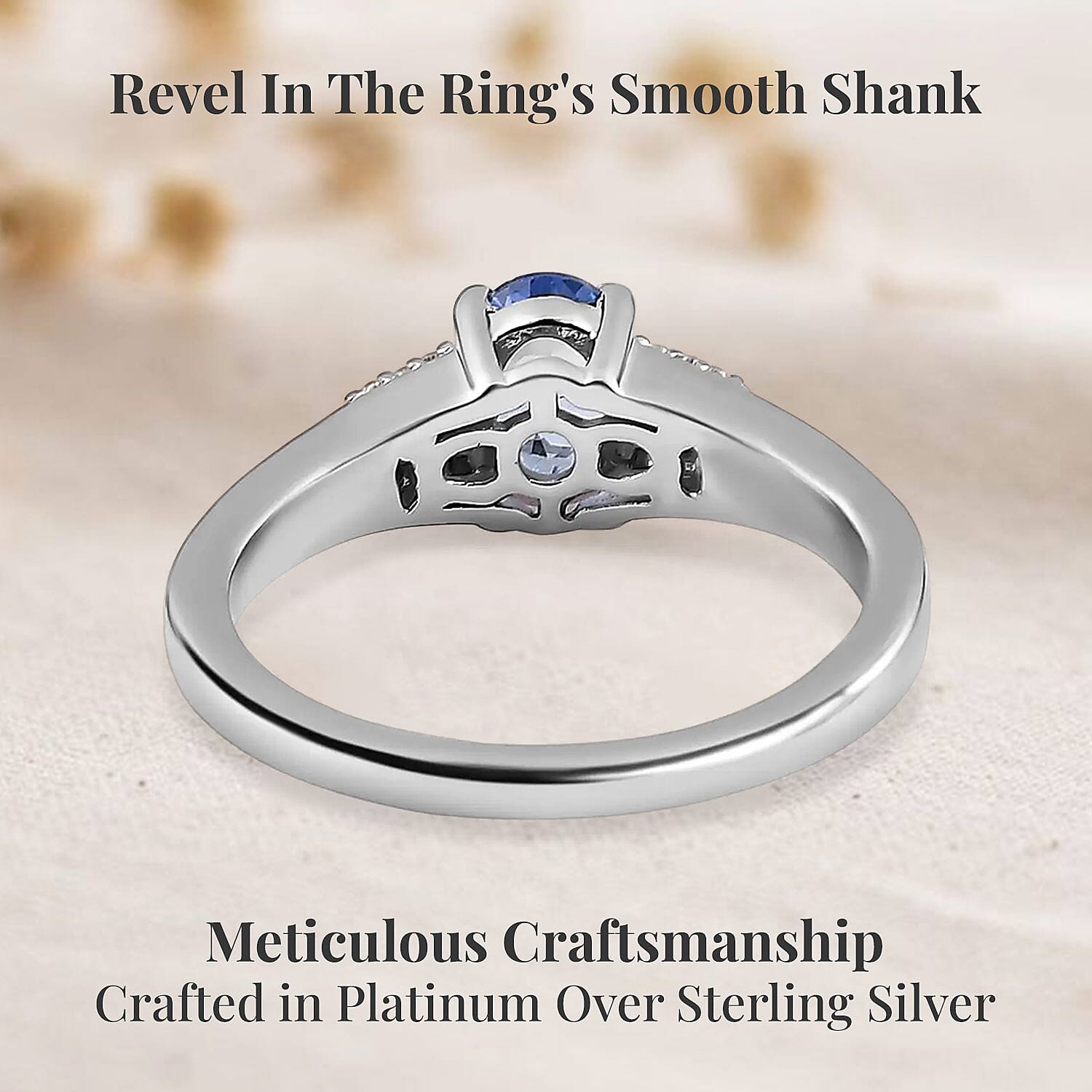 Ceylon Blue Sapphire and White Zircon Ring in Platinum Over Sterling Silver (Size 10.0) 1.35 ctw