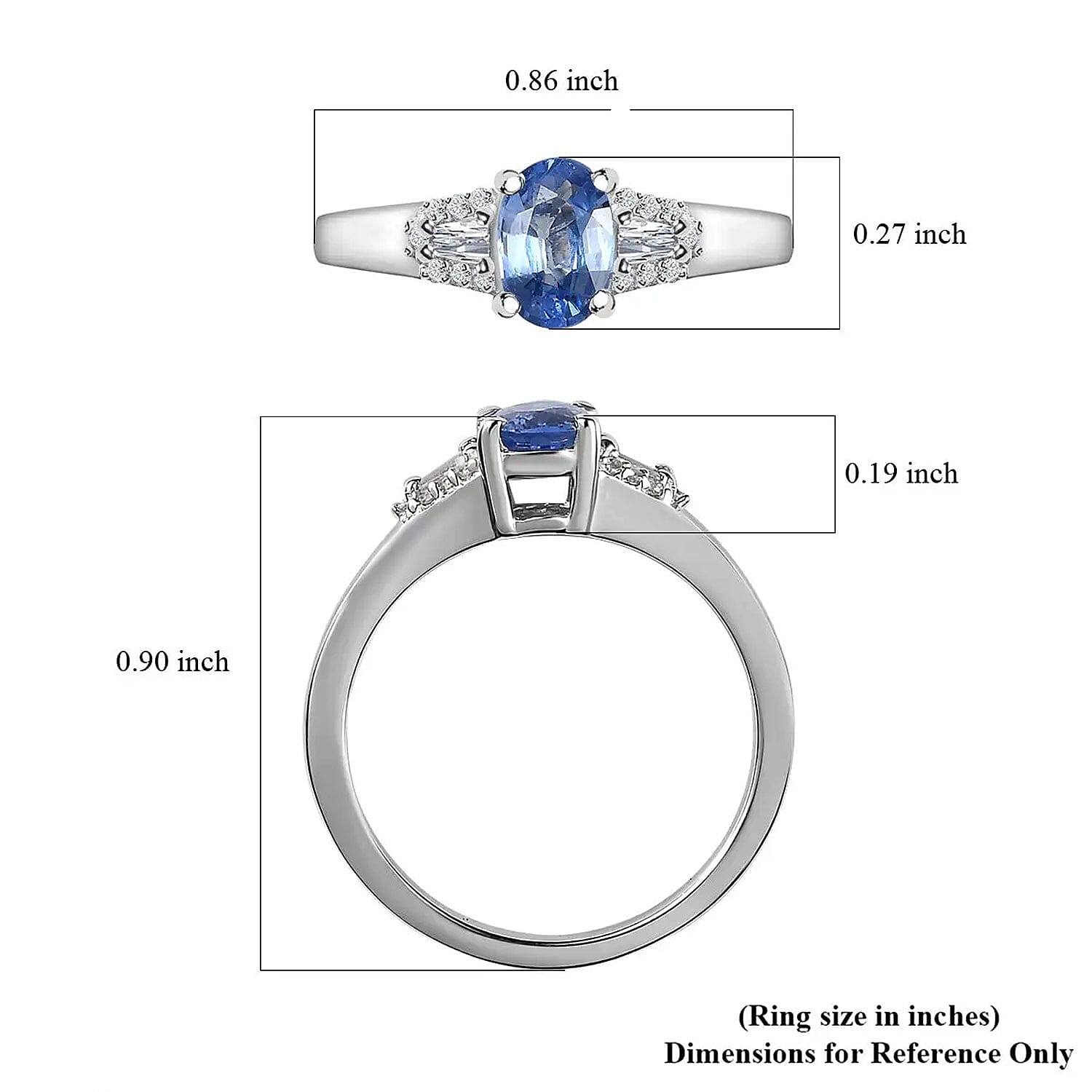 Ceylon Blue Sapphire and White Zircon Ring in Platinum Over Sterling Silver (Size 10.0) 1.35 ctw