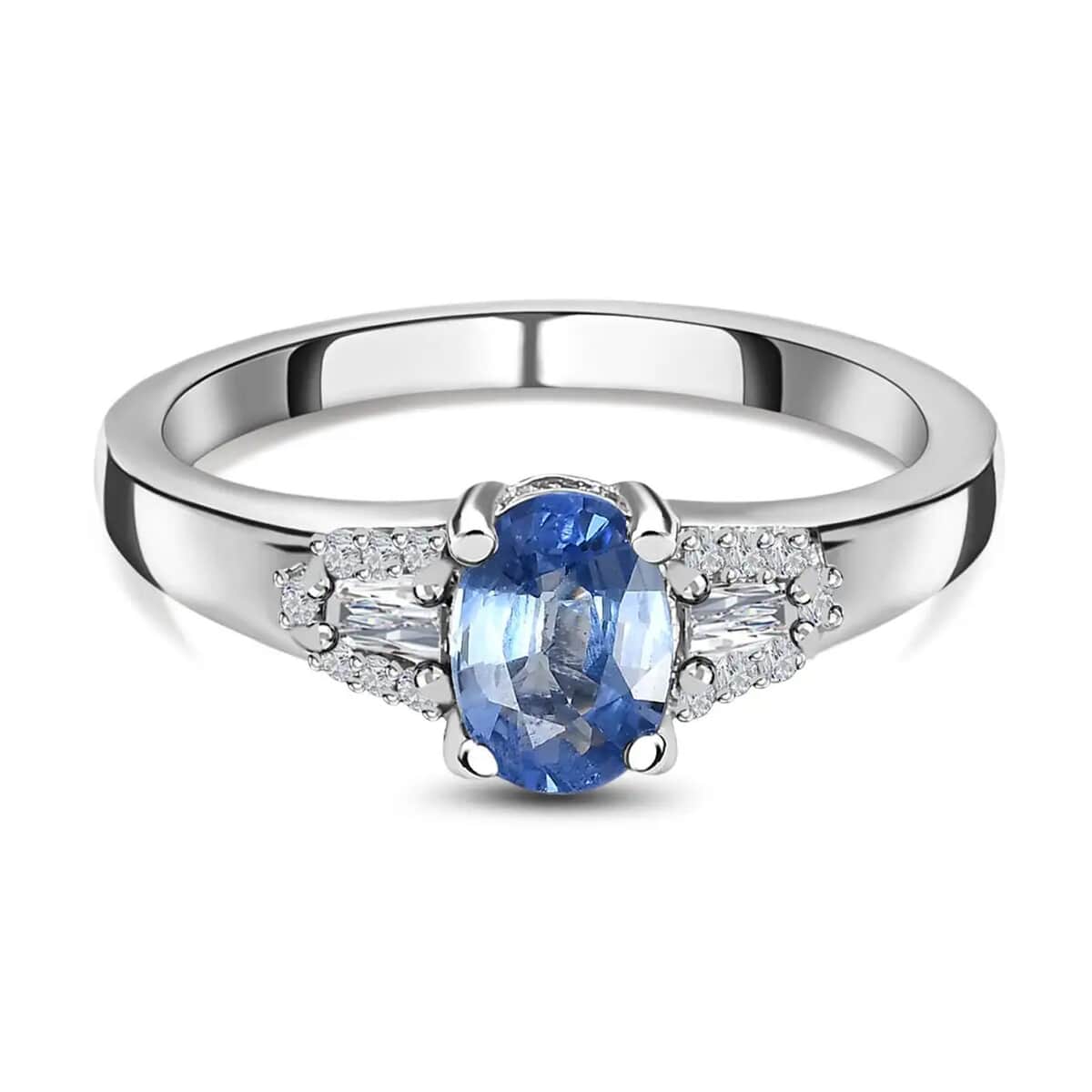 Ceylon Blue Sapphire and White Zircon Ring in Platinum Over Sterling Silver (Size 6.0) 1.35 ctw image number 0