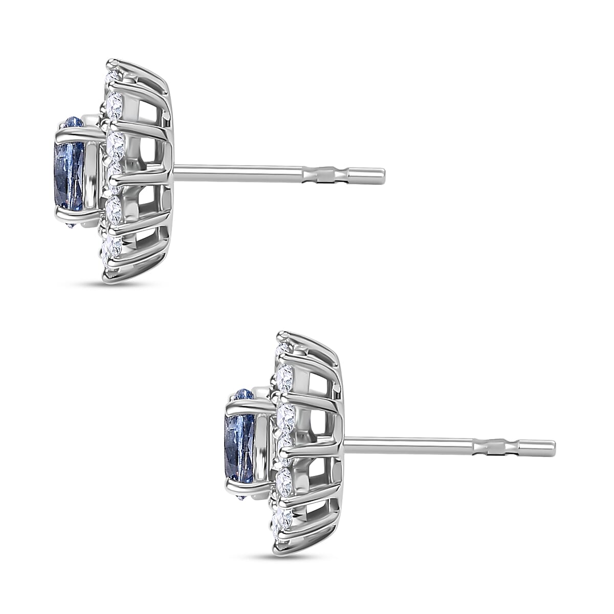 Ceylon Blue Sapphire and White Zircon Sunburst Stud Earrings in Platinum Over Sterling Silver 1.35 ctw image number 4