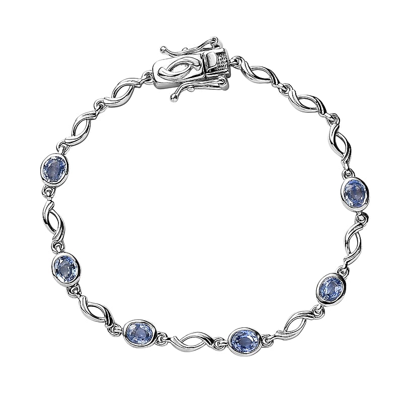Ceylon Blue Sapphire Braided Bracelet in Platinum Over Sterling Silver (6.50 In) 2.85 ctw
