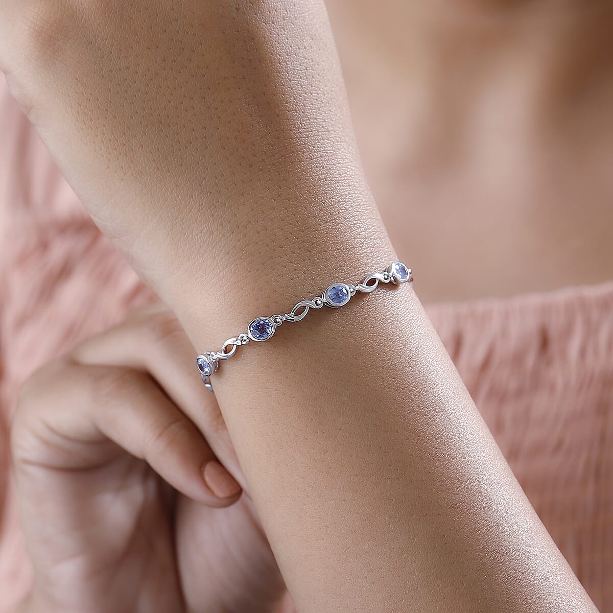 Ceylon Blue Sapphire Braided Bracelet in Platinum Over Sterling Silver (6.50 In) (Del. in 7-10 Days) 2.85 ctw image number 2