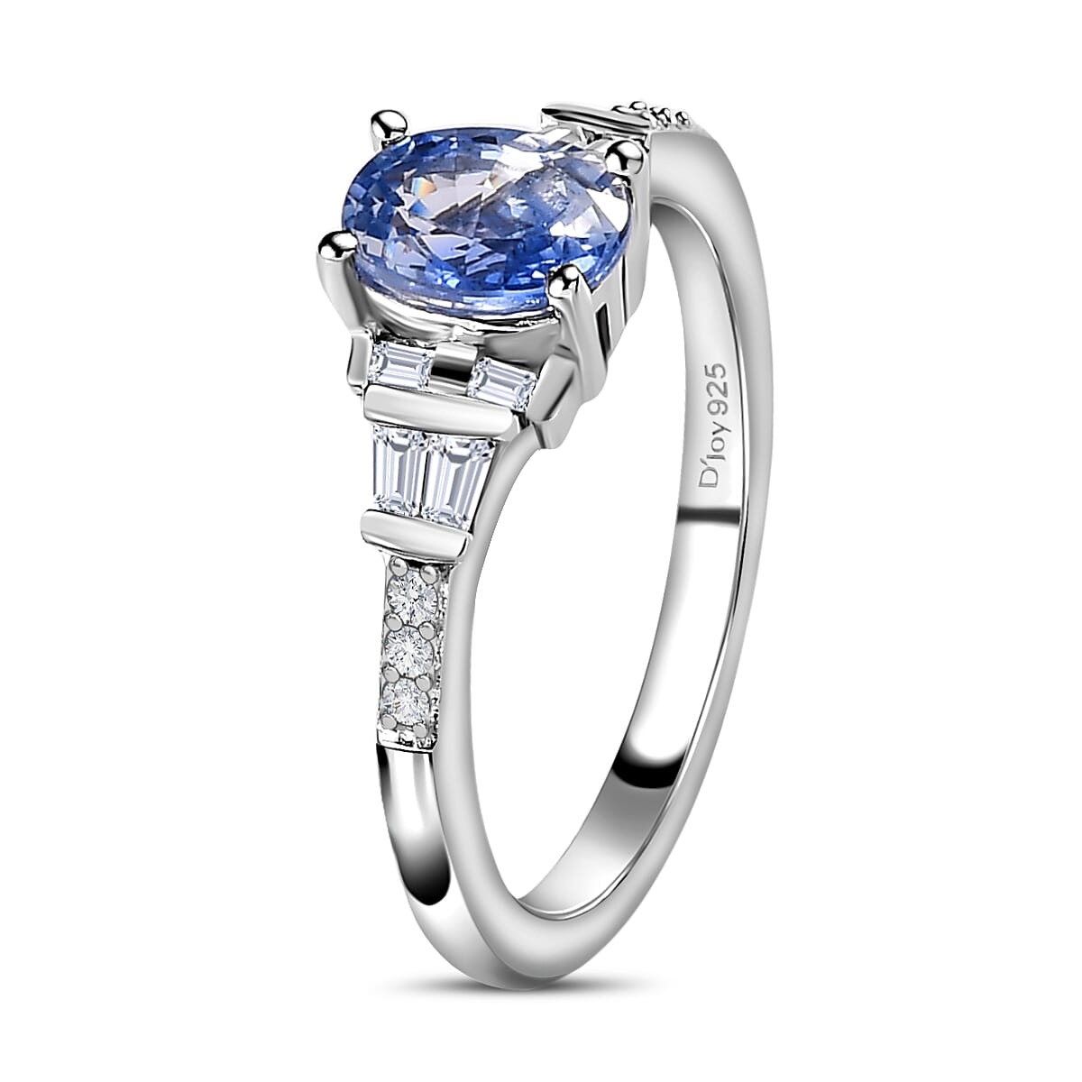 Ceylon Blue Sapphire, Moissanite Ring in Platinum Over Sterling Silver (Size 10.0) 1.15 ctw image number 3