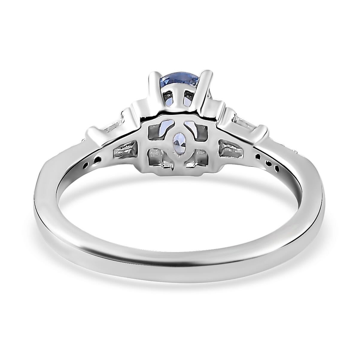 Ceylon Blue Sapphire, Moissanite Ring in Platinum Over Sterling Silver (Size 10.0) 1.15 ctw image number 4