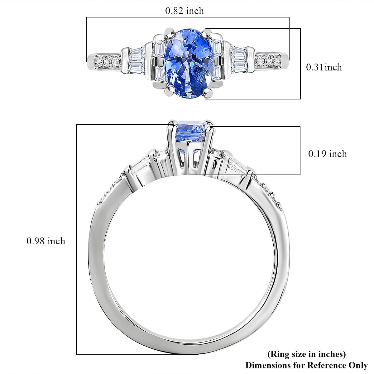 Ceylon Blue Sapphire, Moissanite Ring in Platinum Over Sterling Silver (Size 10.0) 1.15 ctw image number 5
