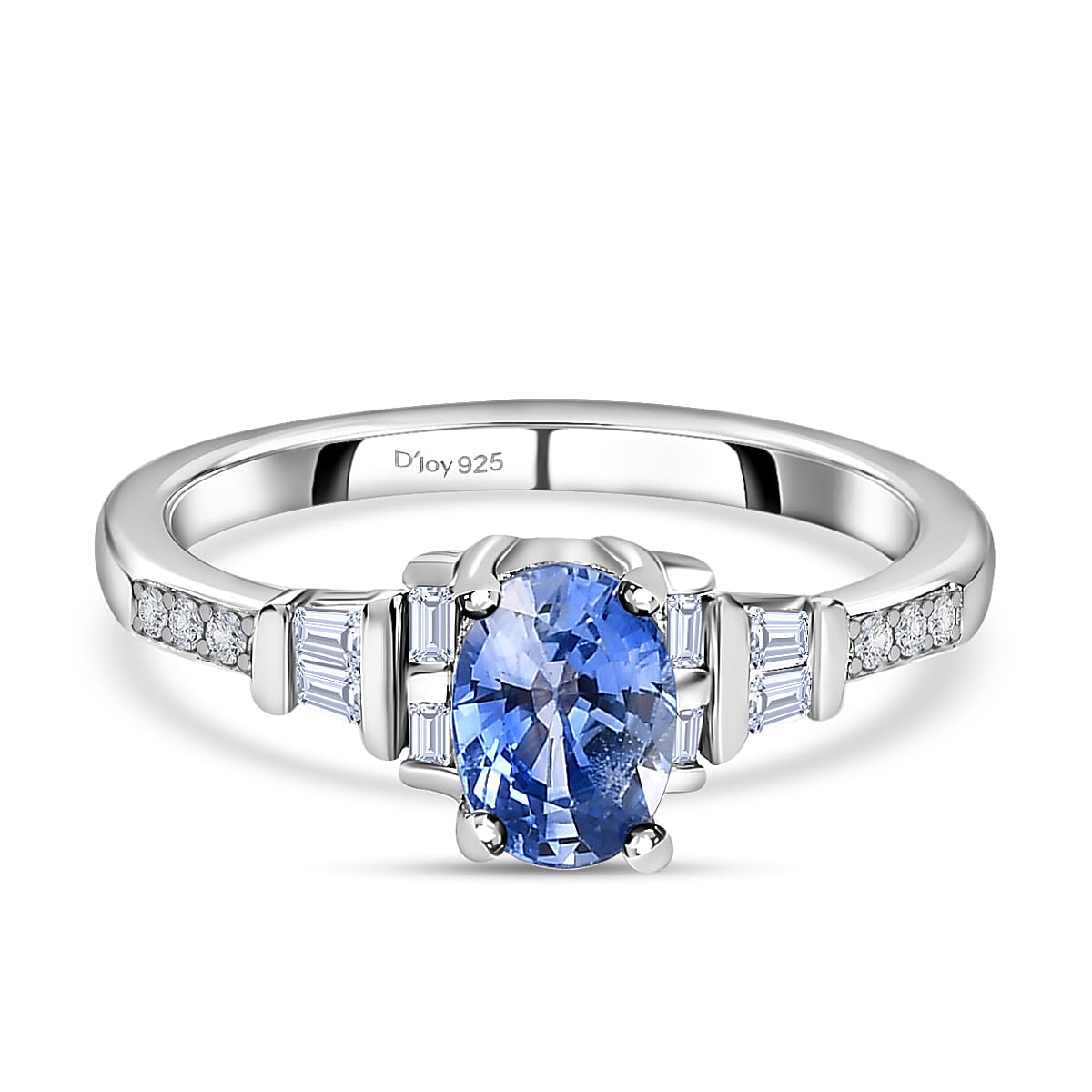 Ceylon Blue Sapphire, Moissanite Ring in Platinum Over Sterling Silver (Size 10.0) 1.15 ctw