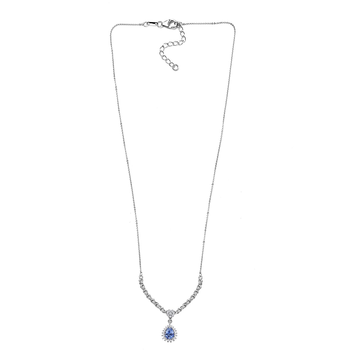 Ceylon Blue Sapphire and White Zircon Necklace 18-20 Inches in Platinum Over Sterling Silver 1.40 ctw image number 3