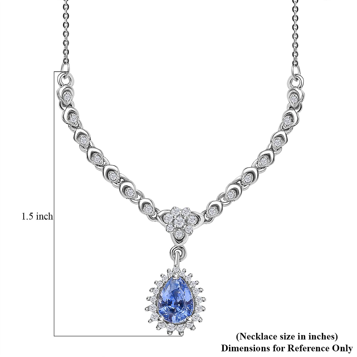 Ceylon Blue Sapphire and White Zircon Necklace 18-20 Inches in Platinum Over Sterling Silver 1.40 ctw image number 5