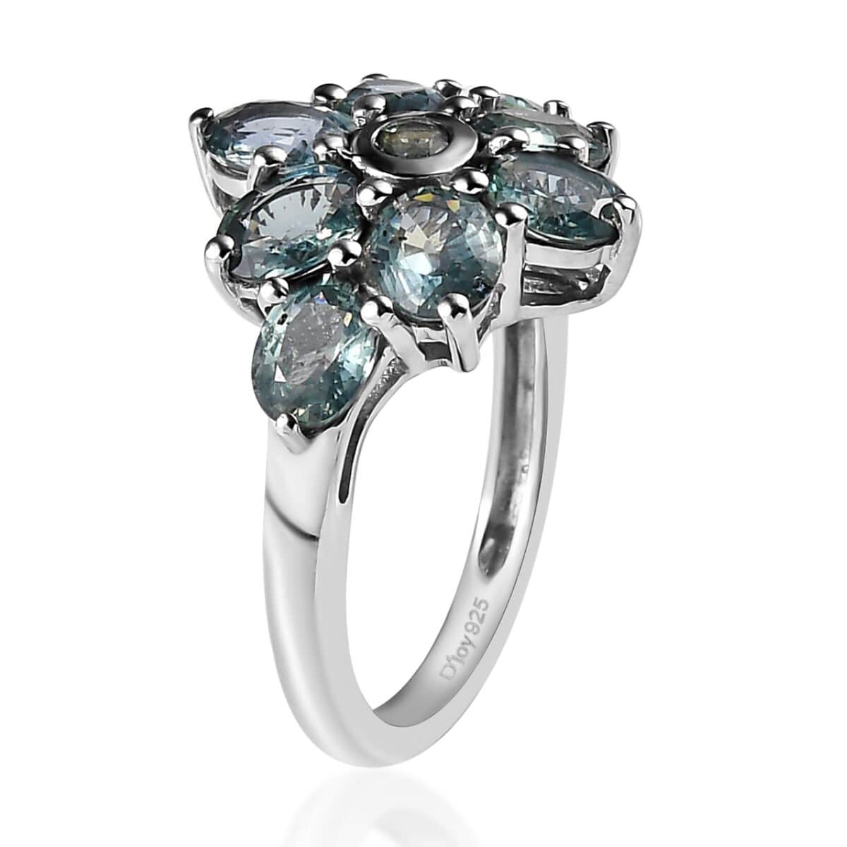 Natural Parti Sapphire Floral Ring in Platinum Over Sterling Silver (Size 7.0) 3.50 ctw image number 3