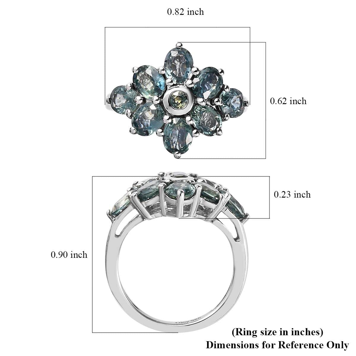 Natural Parti Sapphire Floral Ring in Platinum Over Sterling Silver (Size 7.0) 3.50 ctw image number 5