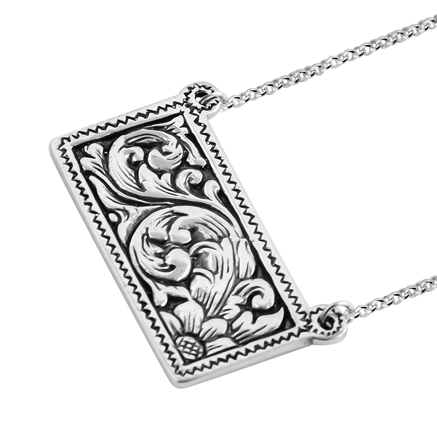 Bali Legacy Sterling Silver Floral Dogtag Necklace 20 Inches 8.85 Grams