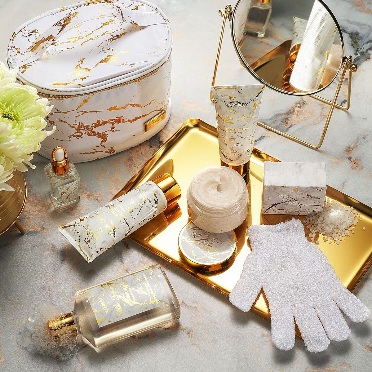 Lovery 8pc White Marble Bath Gift Set image number 1