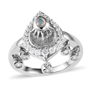 Ethiopian Welo Opal and White Zircon Celestial Charms Ring in Platinum Over Sterling Silver (Size 6.0) 0.60 ctw