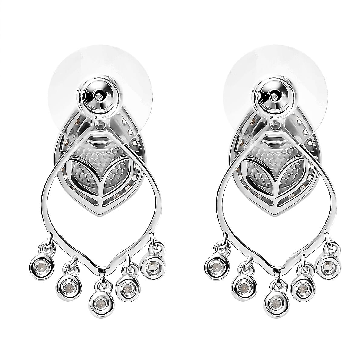 Ethiopian Welo Opal and White Zircon Chandelier Statement Charms Earrings in Platinum Over Sterling Silver 1.10 ctw