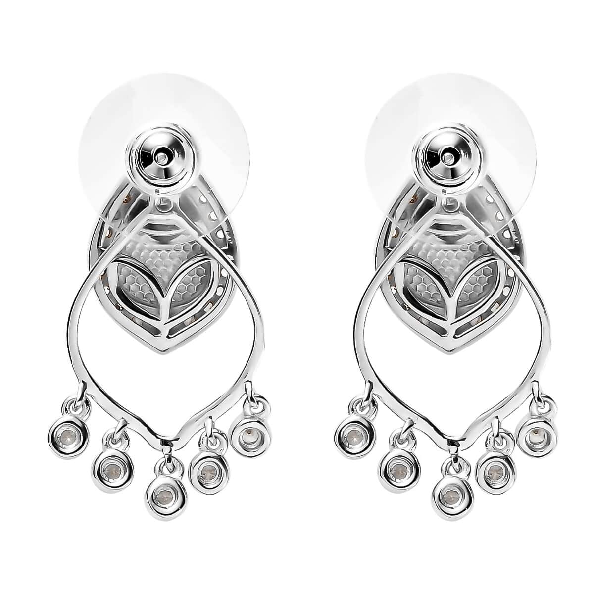 Ethiopian Welo Opal and White Zircon Chandelier Statement Charms Earrings in Platinum Over Sterling Silver 1.10 ctw image number 4