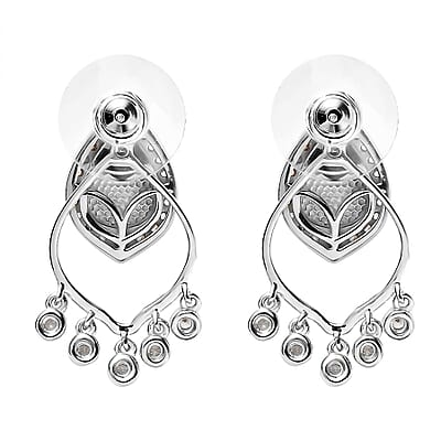 Ethiopian Welo Opal and White Zircon Chandelier Statement Charms Earrings in Platinum Over Sterling Silver 1.10 ctw