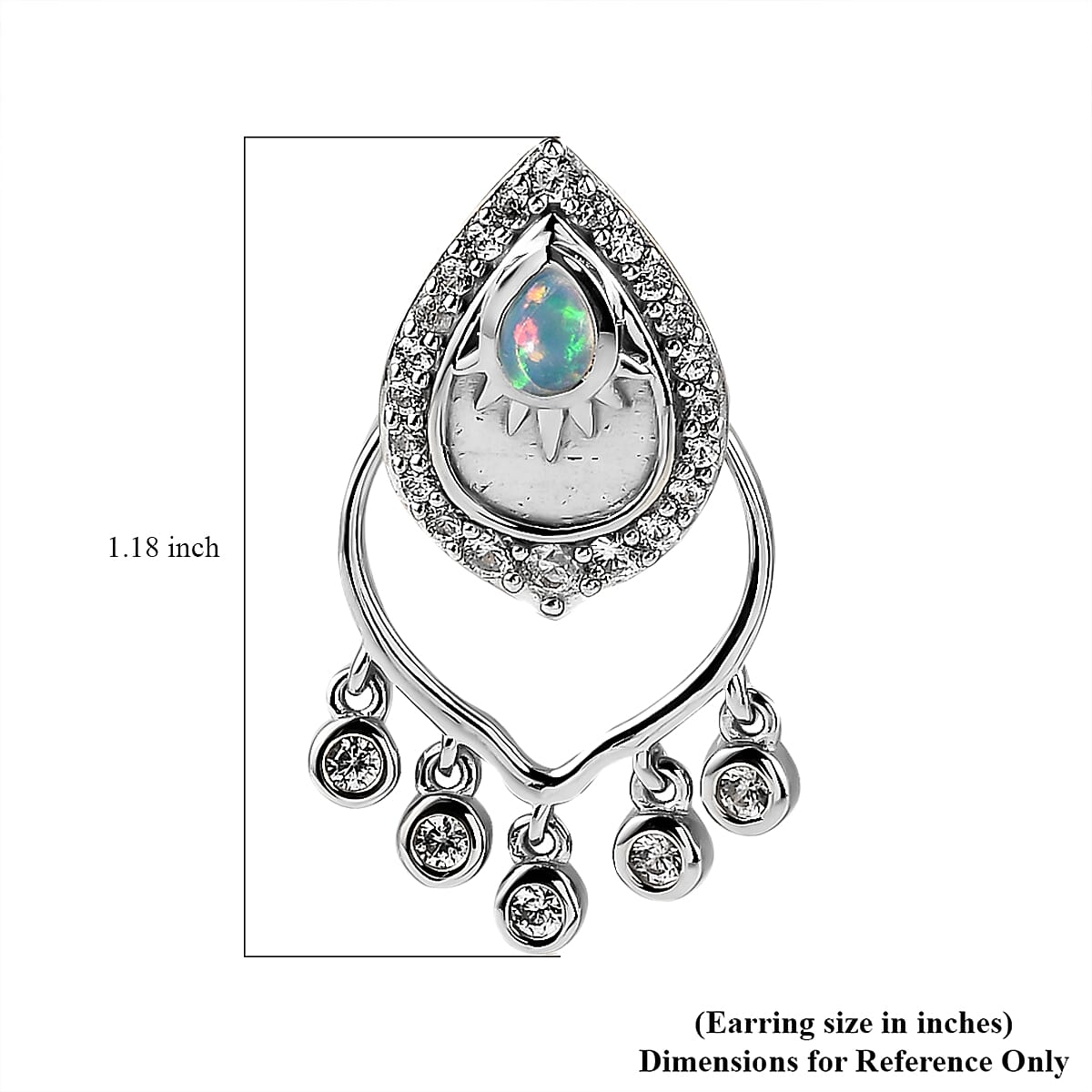 Ethiopian Welo Opal and White Zircon Chandelier Statement Charms Earrings in Platinum Over Sterling Silver 1.10 ctw