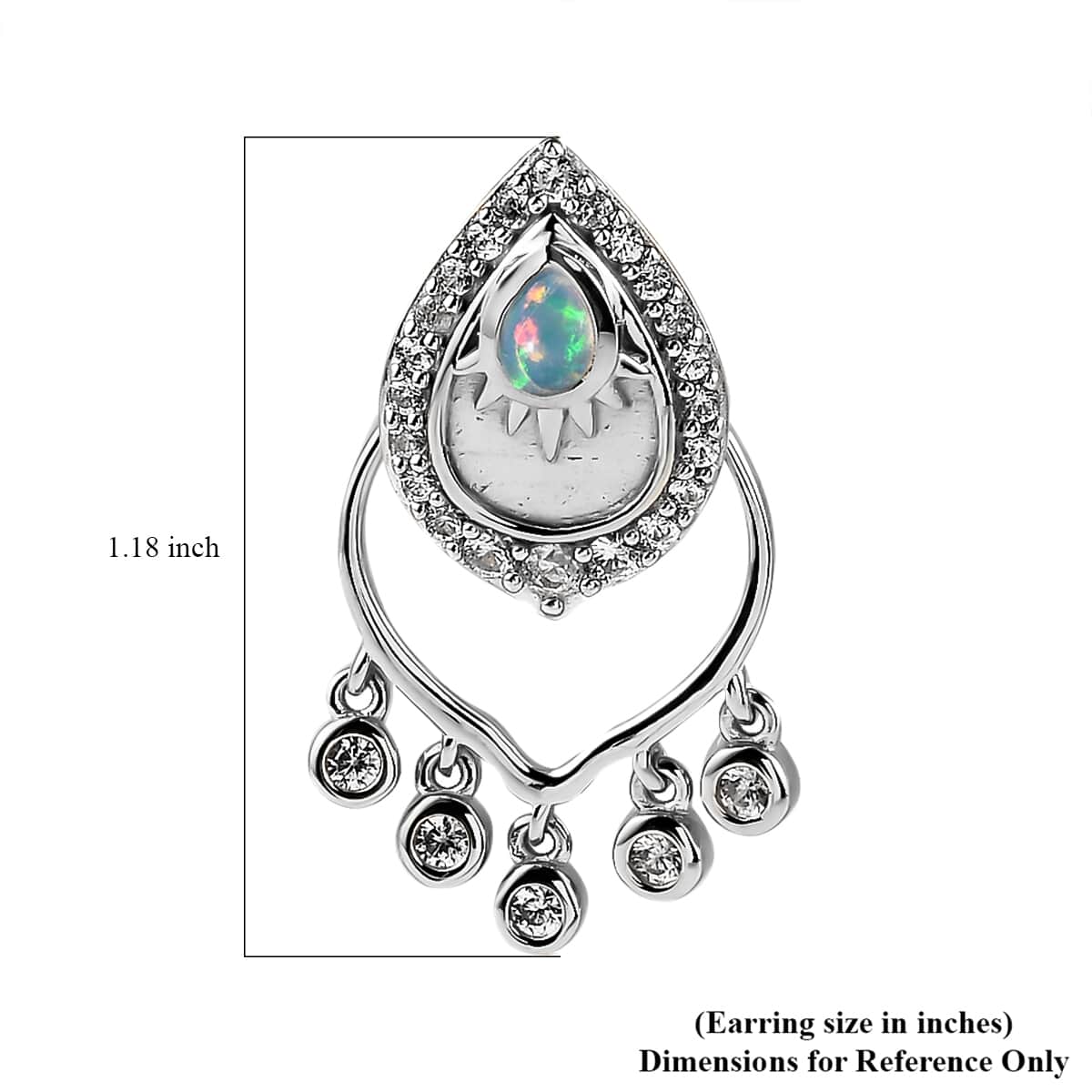 Ethiopian Welo Opal and White Zircon Chandelier Statement Charms Earrings in Platinum Over Sterling Silver 1.10 ctw image number 5