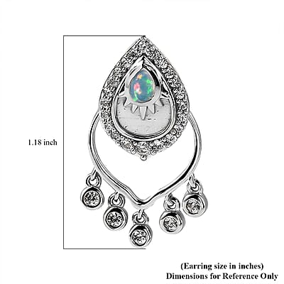 Ethiopian Welo Opal and White Zircon Chandelier Statement Charms Earrings in Platinum Over Sterling Silver 1.10 ctw