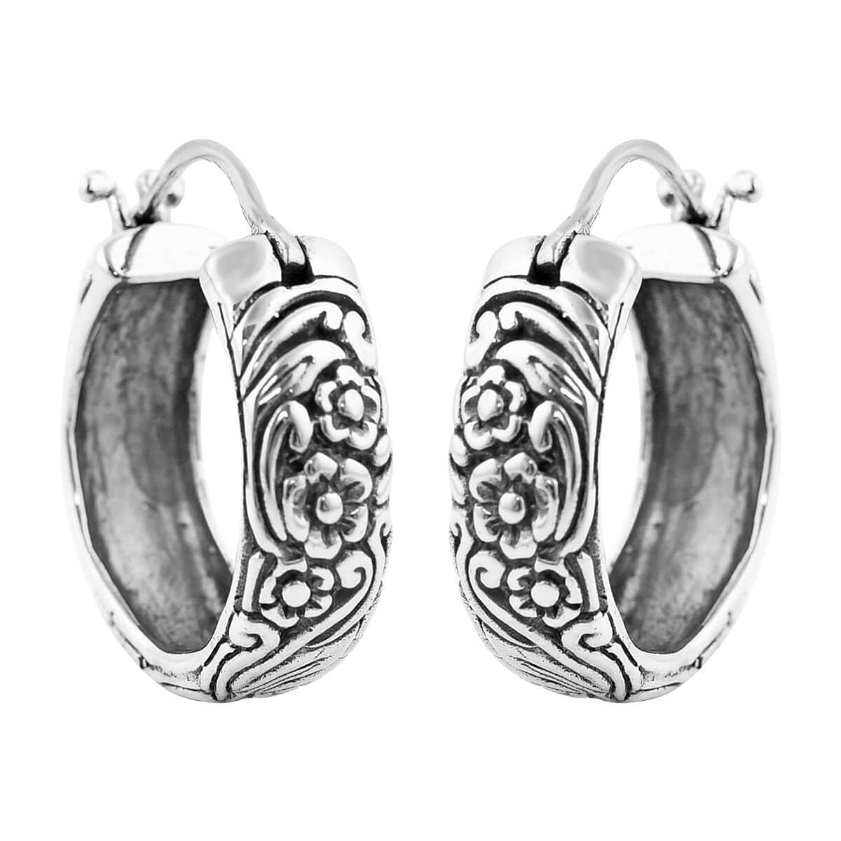 Bali Legacy Sterling Silver Frangipani Flower Hoop Earrings 11.65 Grams