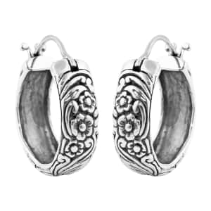 Bali Legacy Frangipani Flower Hoop Earrings in Sterling Silver 11.65 Grams